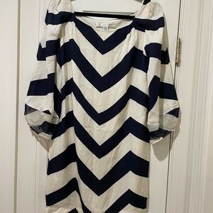 Diane Von Furstenberg Blue and Cream Puff Sleeve Dress